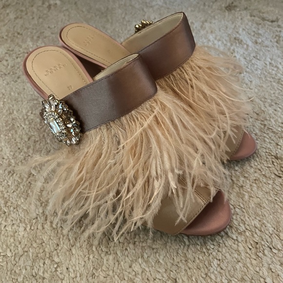 Rare Zara pink nude feather satin open toe mule size 39 - Picture 8 of 13